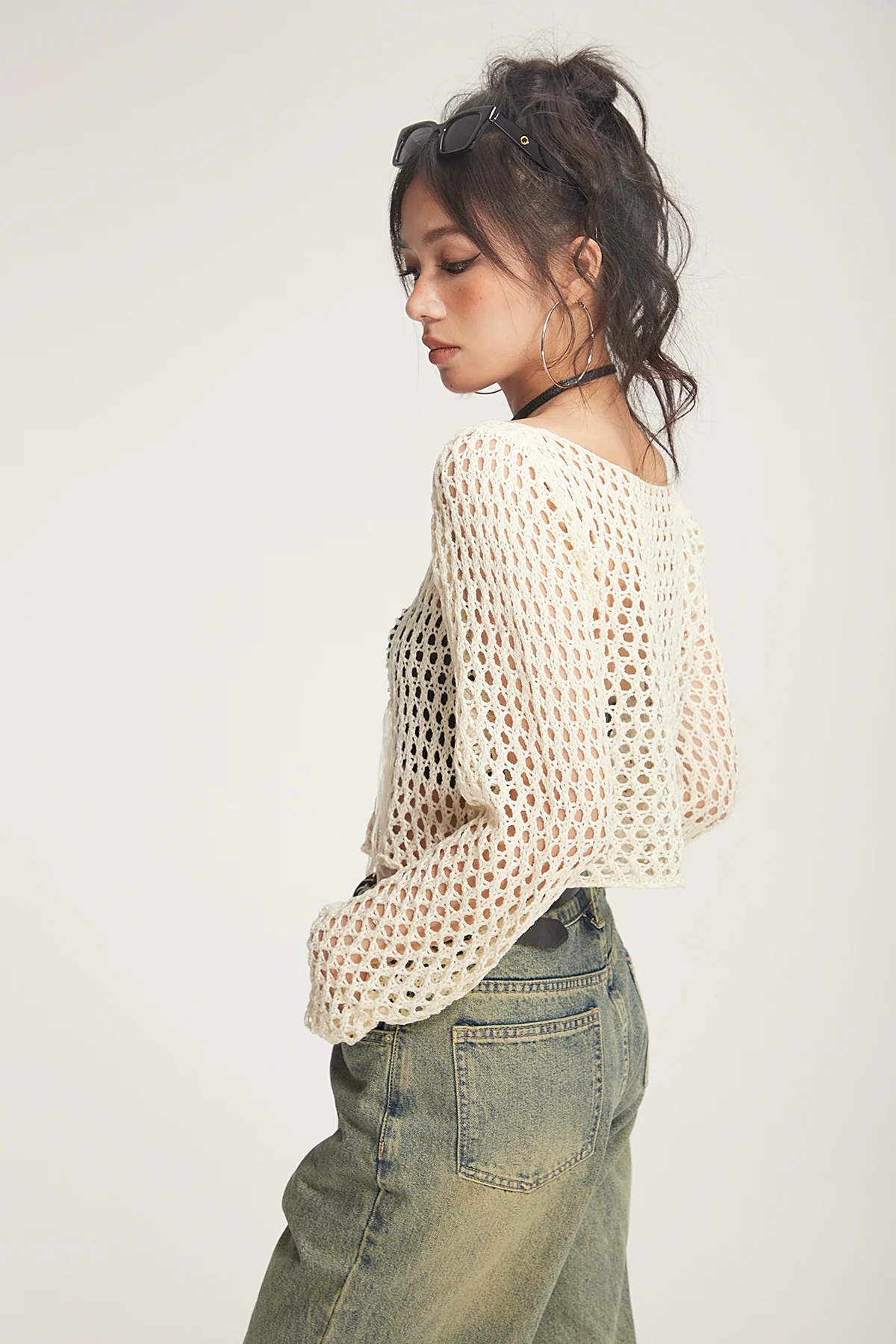 Crochet Knit Skeleton-Effect Long Sleeve Top - Image 7