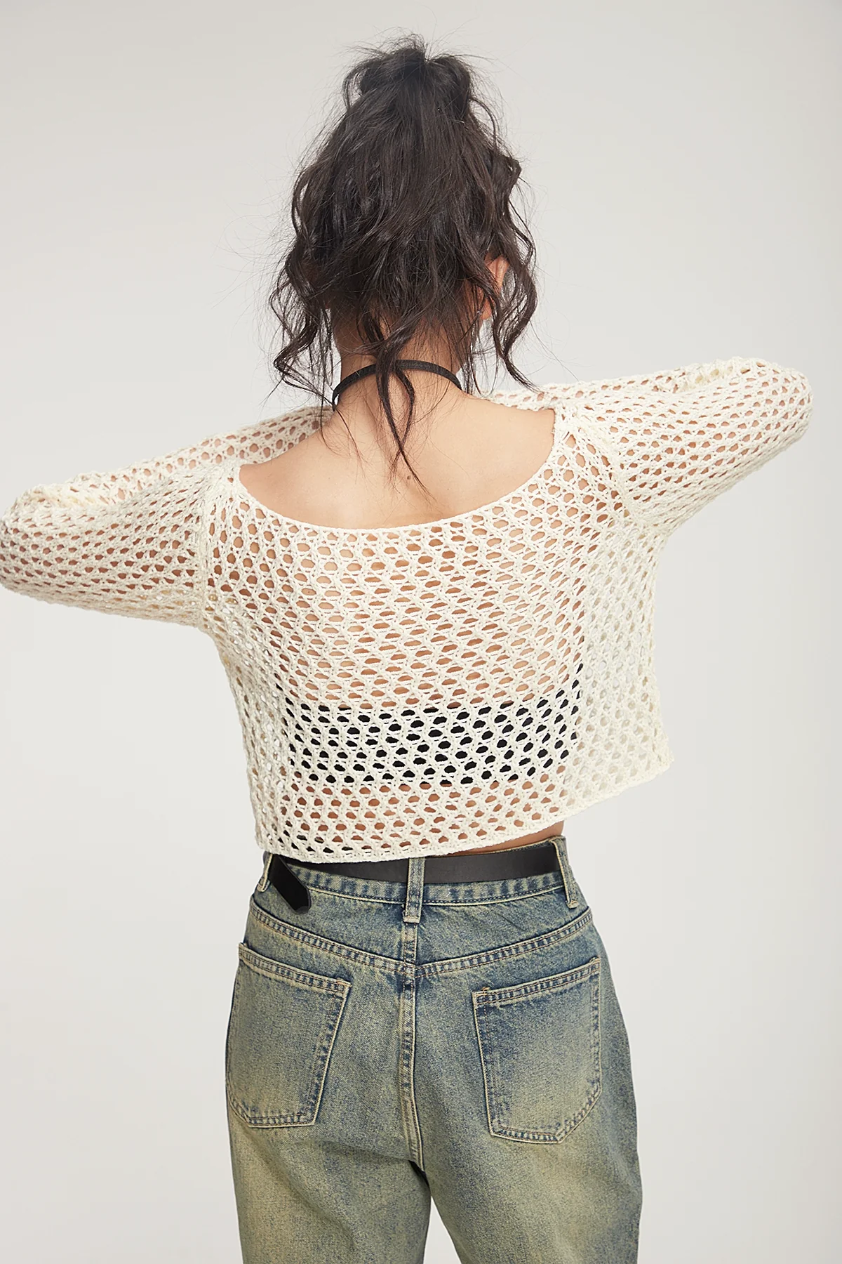 Crochet Knit Skeleton-Effect Long Sleeve Top - Image 8