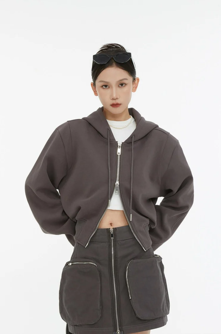 Cropped Double Zip Hoodie - Image 3