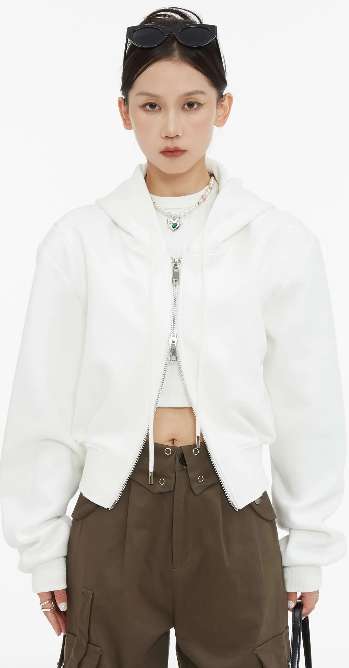 Cropped Double Zip Hoodie - Image 7