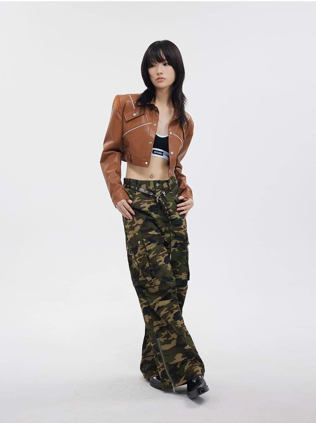 Cropped Faux Leather Jacket with Pockets - Image 6