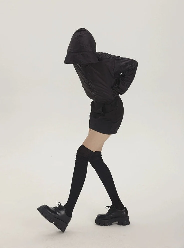 Cropped High Neck Hooded Windbreaker Jacket - Image 10