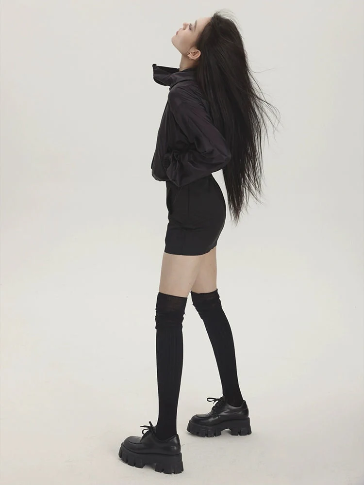 Cropped High Neck Hooded Windbreaker Jacket - Image 11