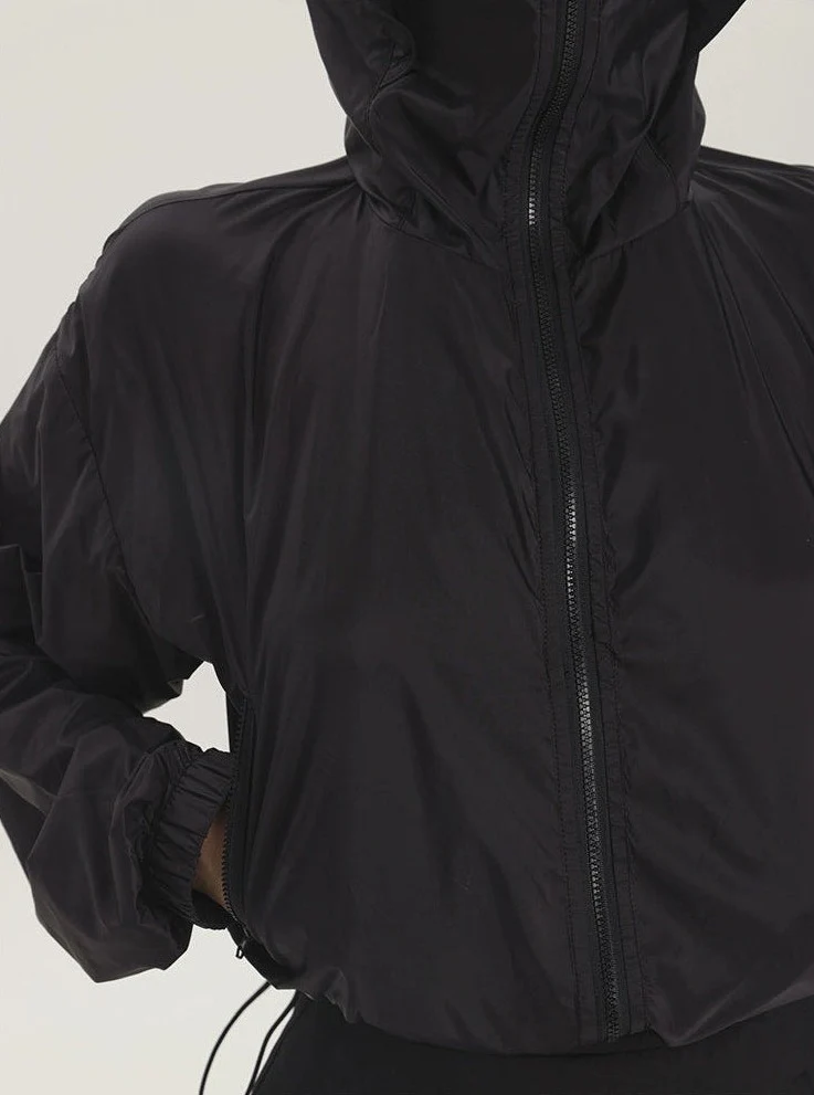 Cropped High Neck Hooded Windbreaker Jacket - Image 3