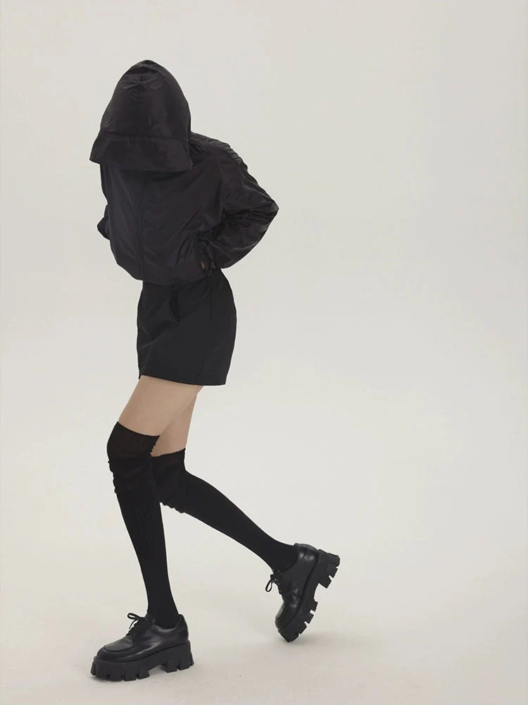 Cropped High Neck Hooded Windbreaker Jacket - Image 7