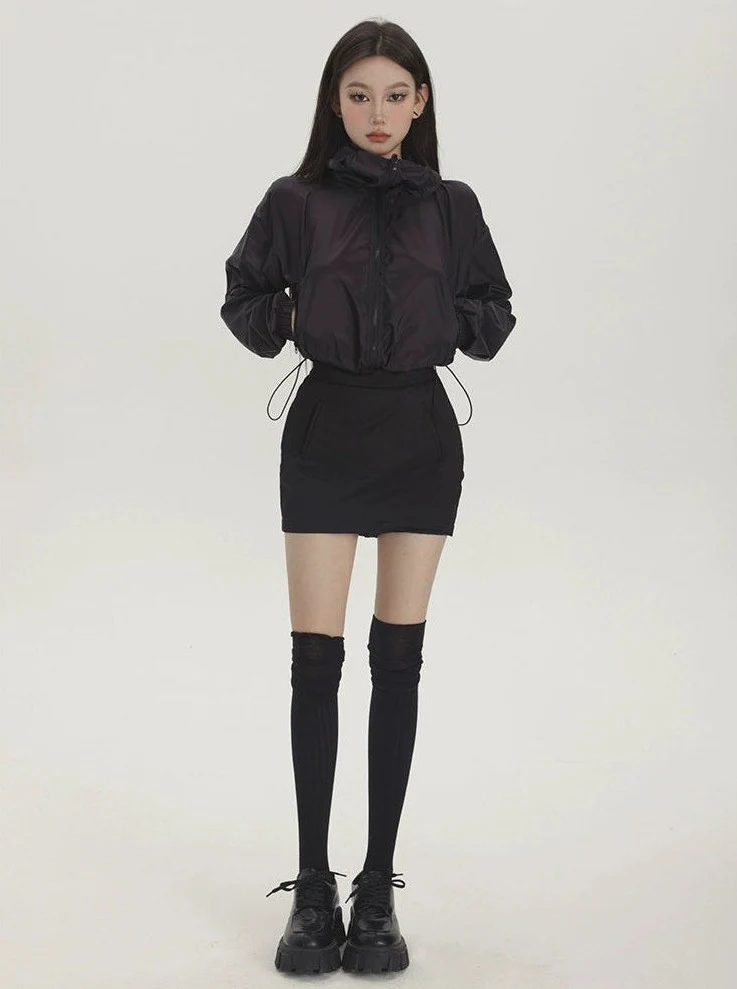 Cropped High Neck Hooded Windbreaker Jacket - Image 8