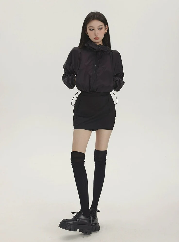 Cropped High Neck Hooded Windbreaker Jacket - Image 9