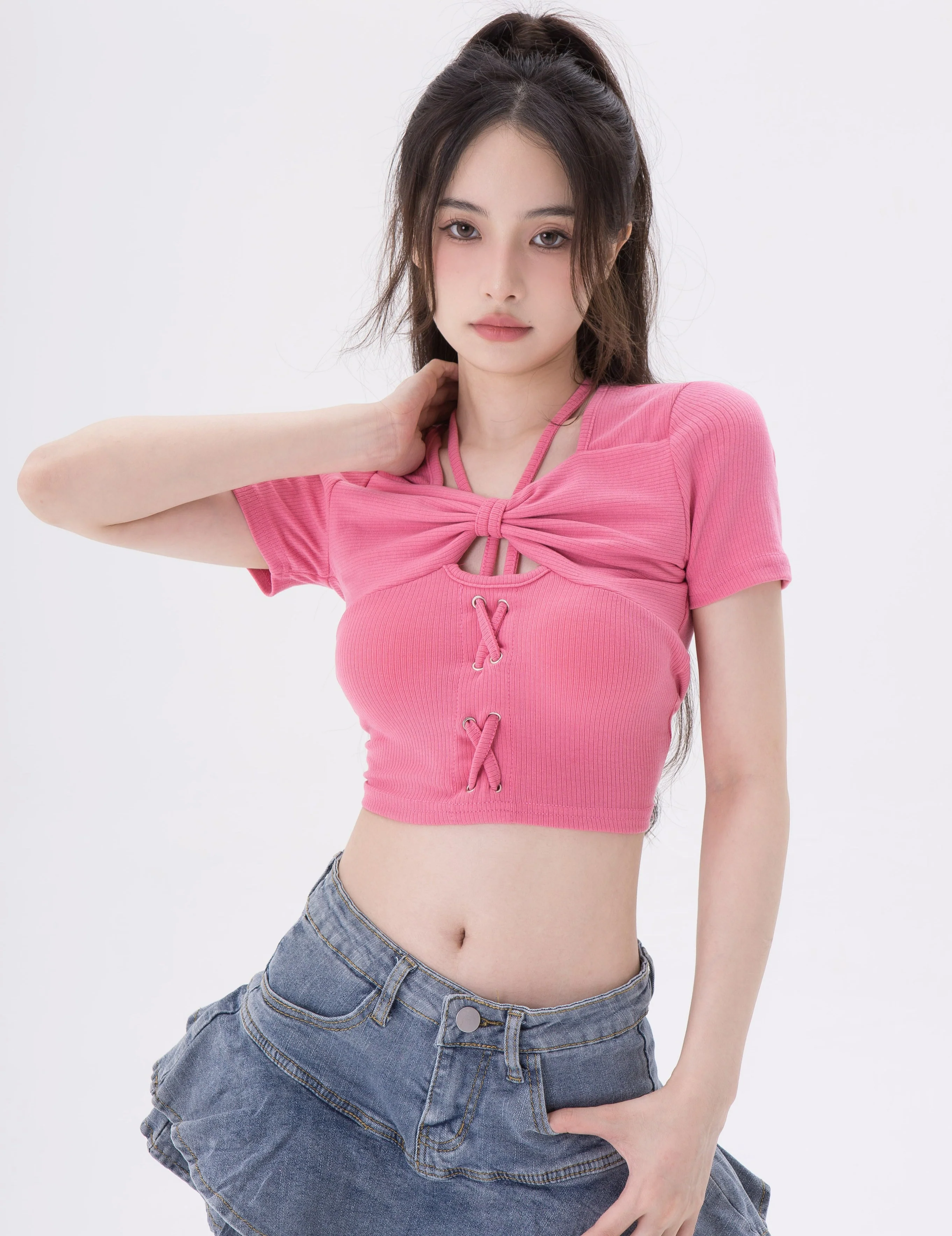 Cropped Overlap Halter String Top - Image 3