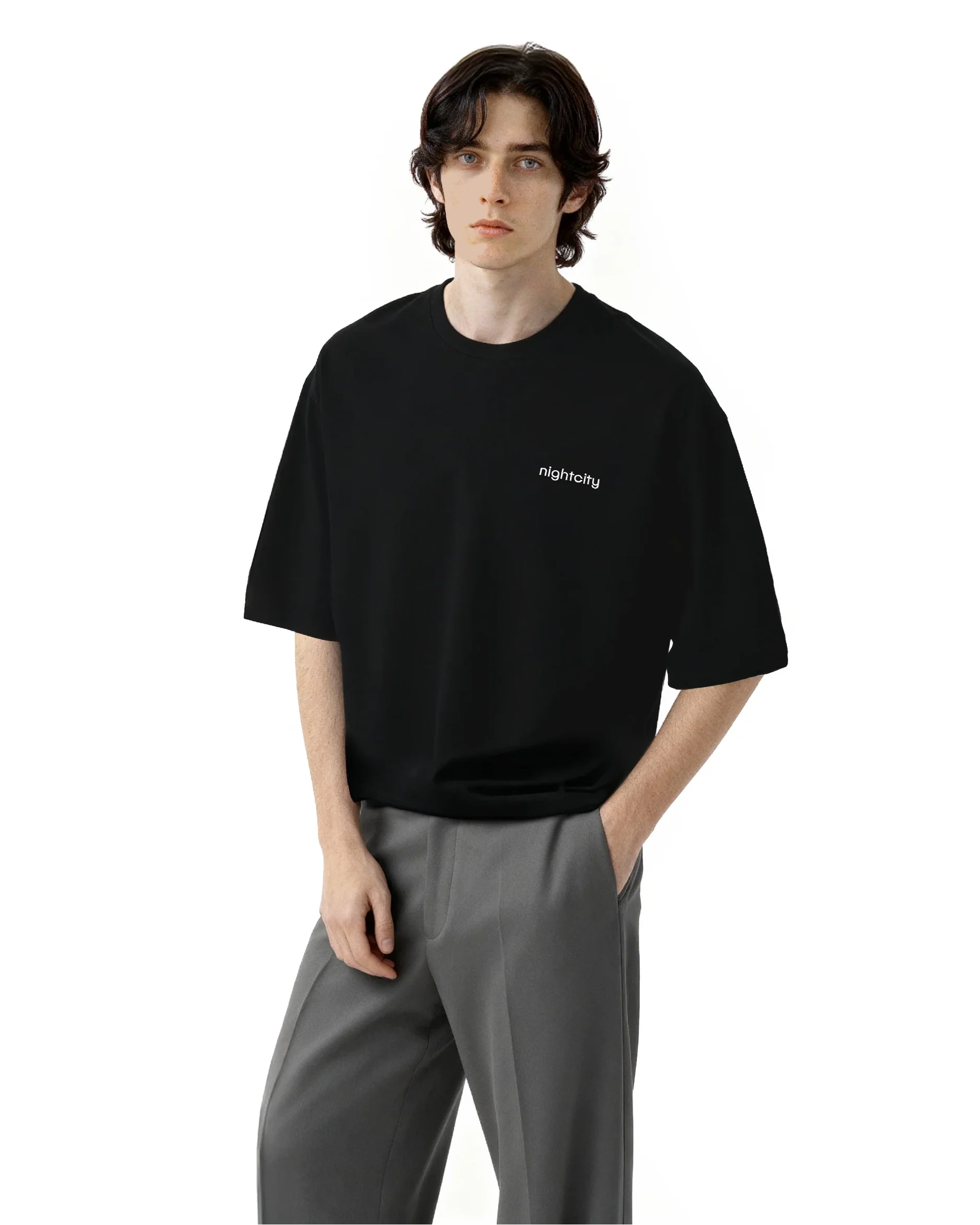Cropped Oversized Nightcity Logo Cotton T-Shirt - Image 4