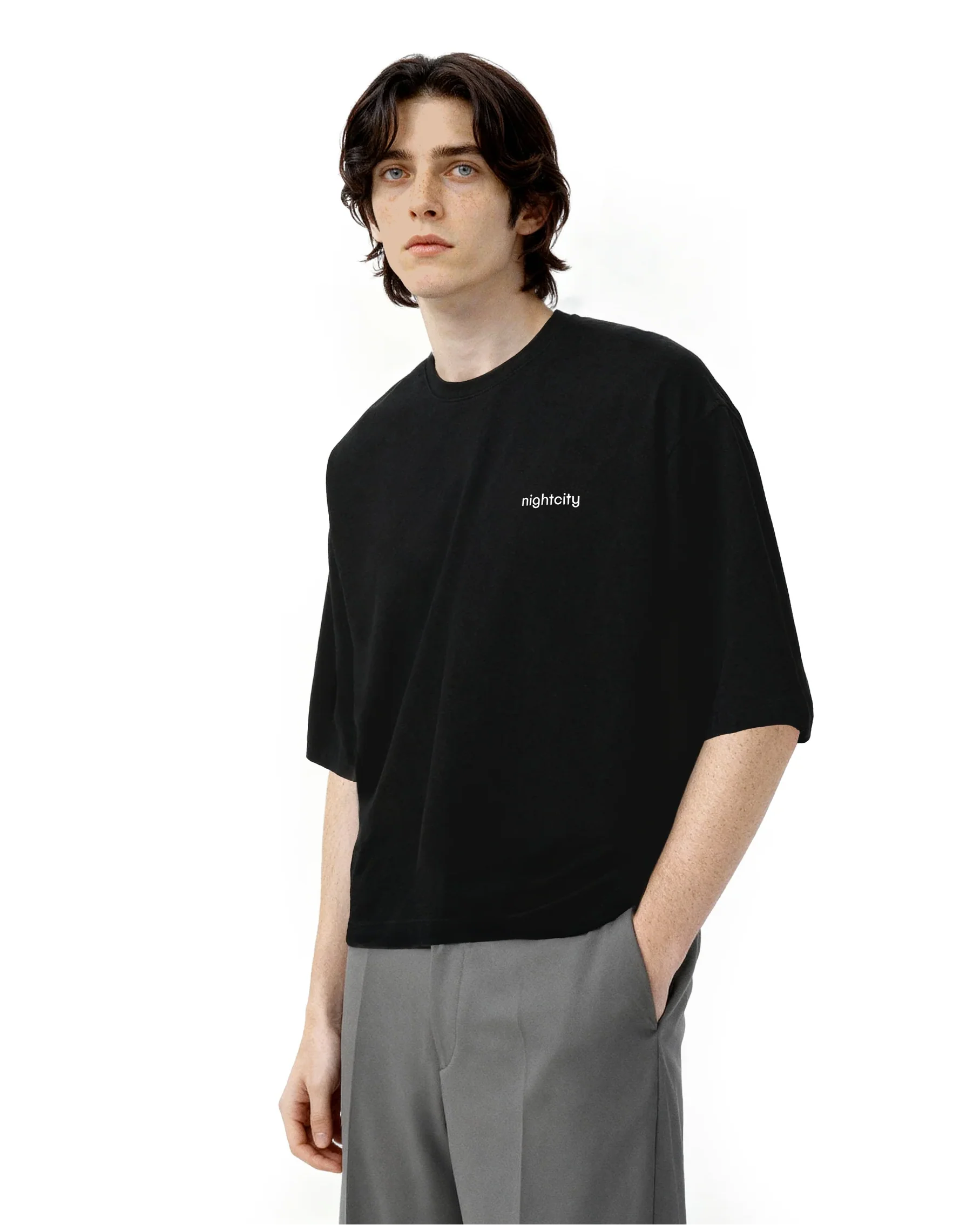Cropped Oversized Nightcity Logo Cotton T-Shirt - Image 5