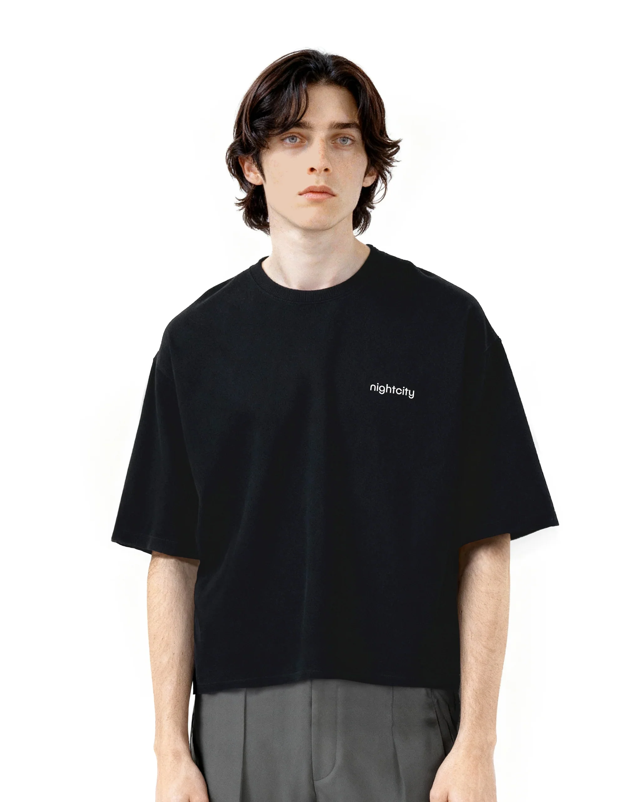 Cropped Oversized Nightcity Logo Cotton T-Shirt - Image 6
