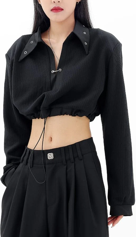 Collared Waist Tie Crop Top - Image 2