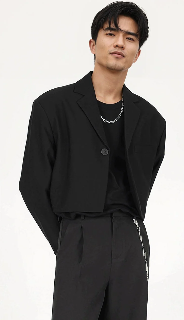 Cropped Single-Button Blazer with Chest Pocket - Image 5