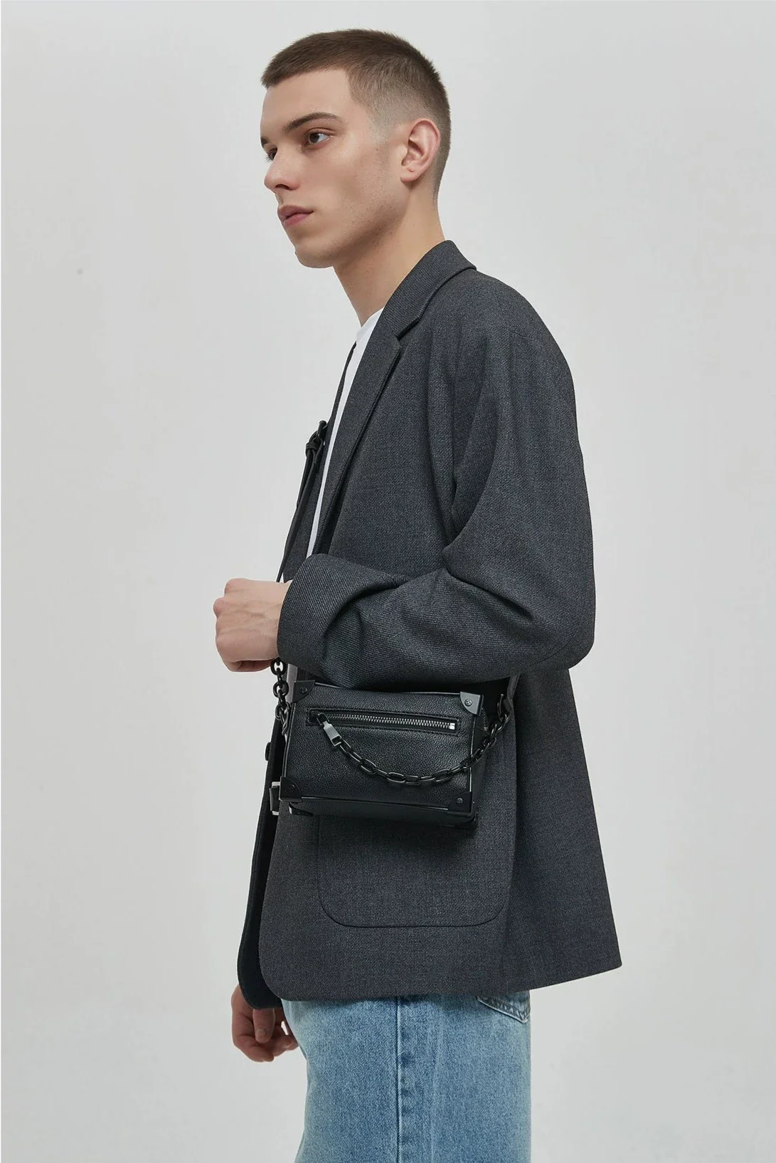 Crossbody Box Bag with Attached Chain Detail - Image 4