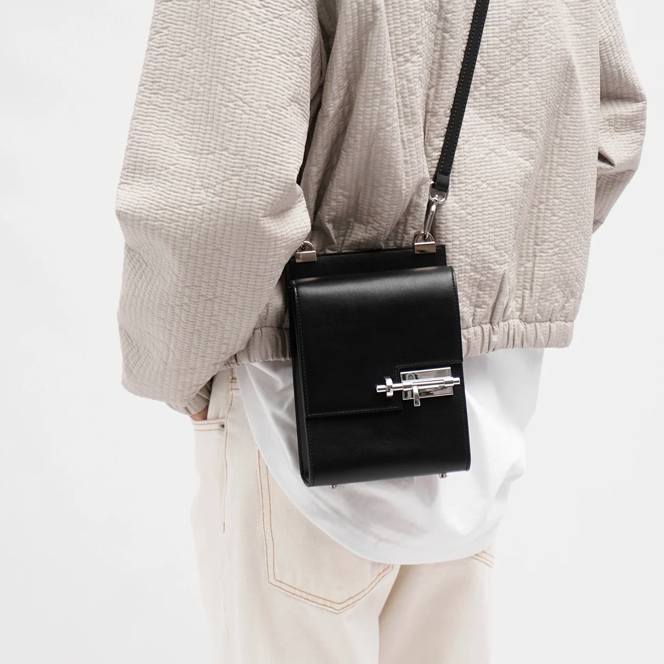 Crossbody Box Bag with Metal Latch-Lock Clasp - Image 5