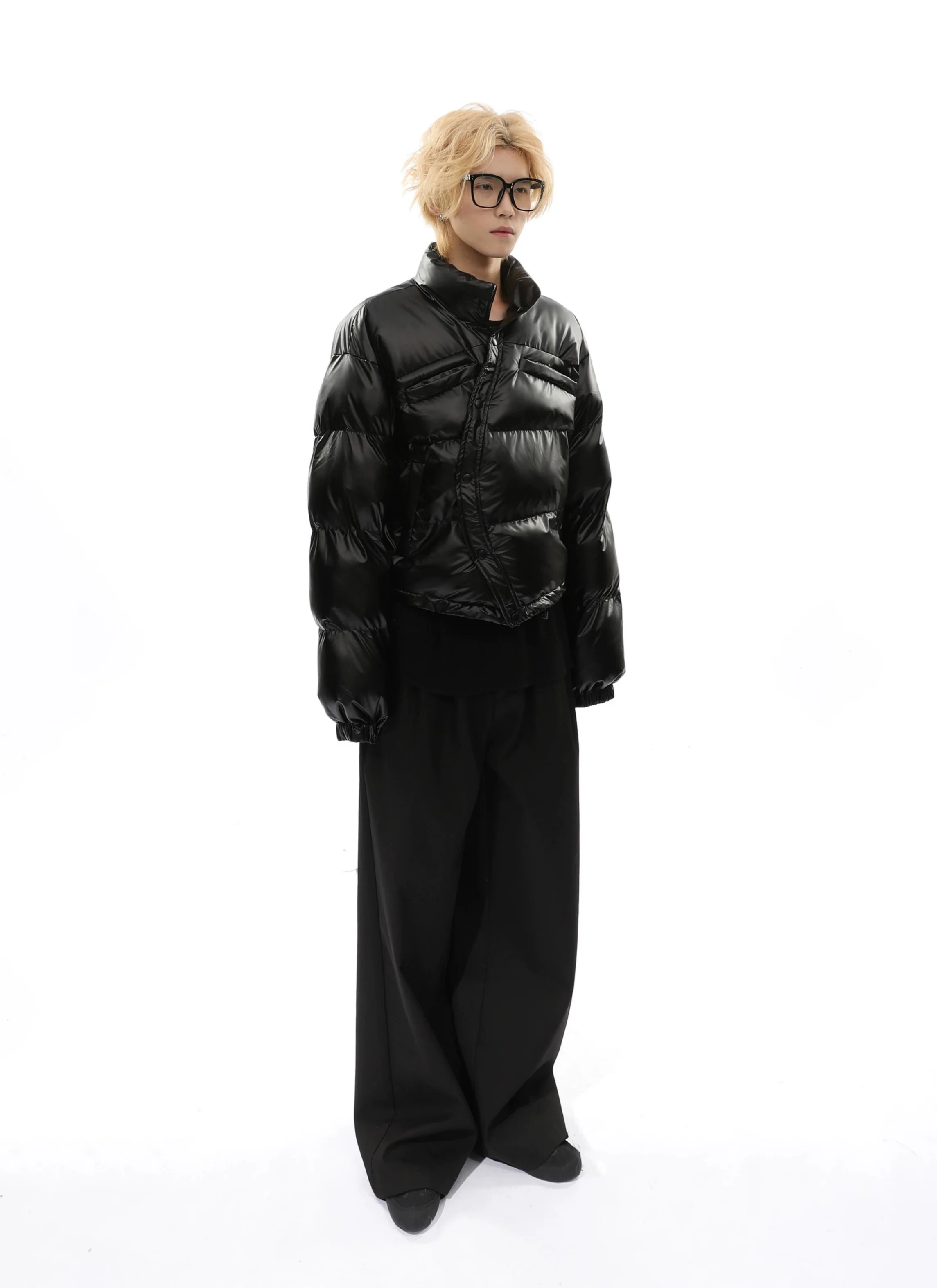 Curve-Hem Faux Leather Puffer Jacket - Image 10