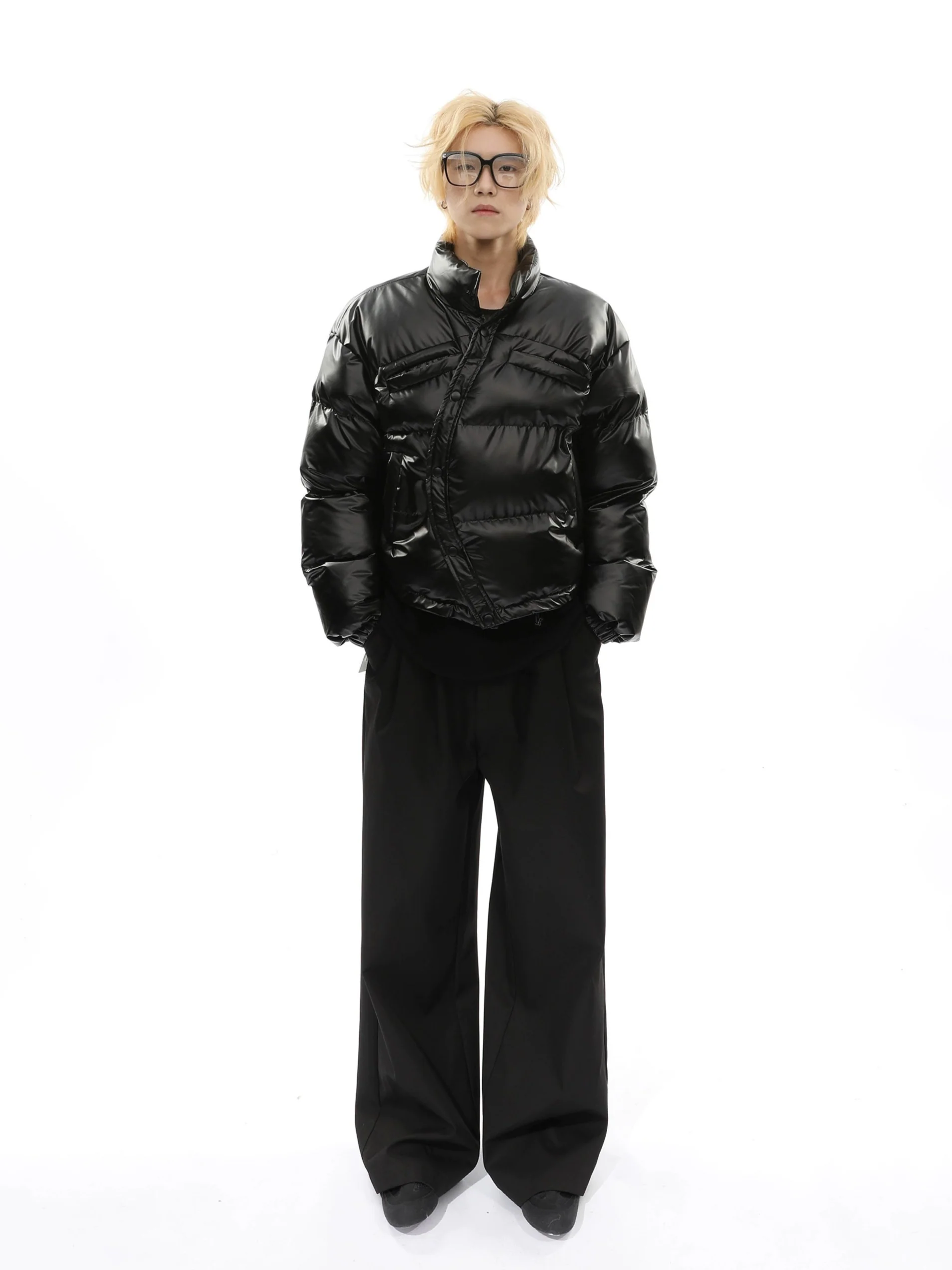 Curve-Hem Faux Leather Puffer Jacket - Image 9