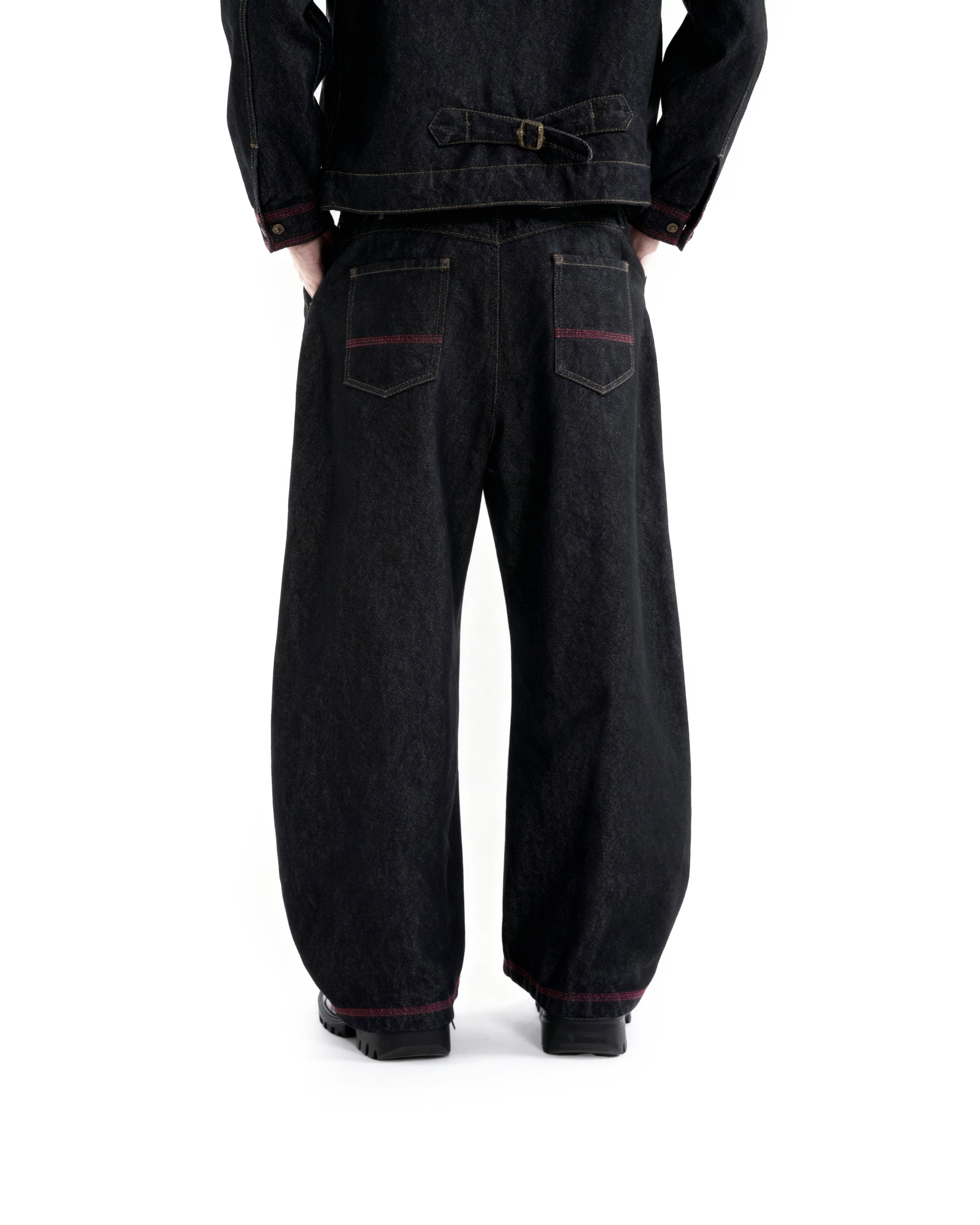 Dark Wash Contrast Stitch Mid Crop Denim Jacket and Wide Leg Jeans Two-Piece Set - Image 11