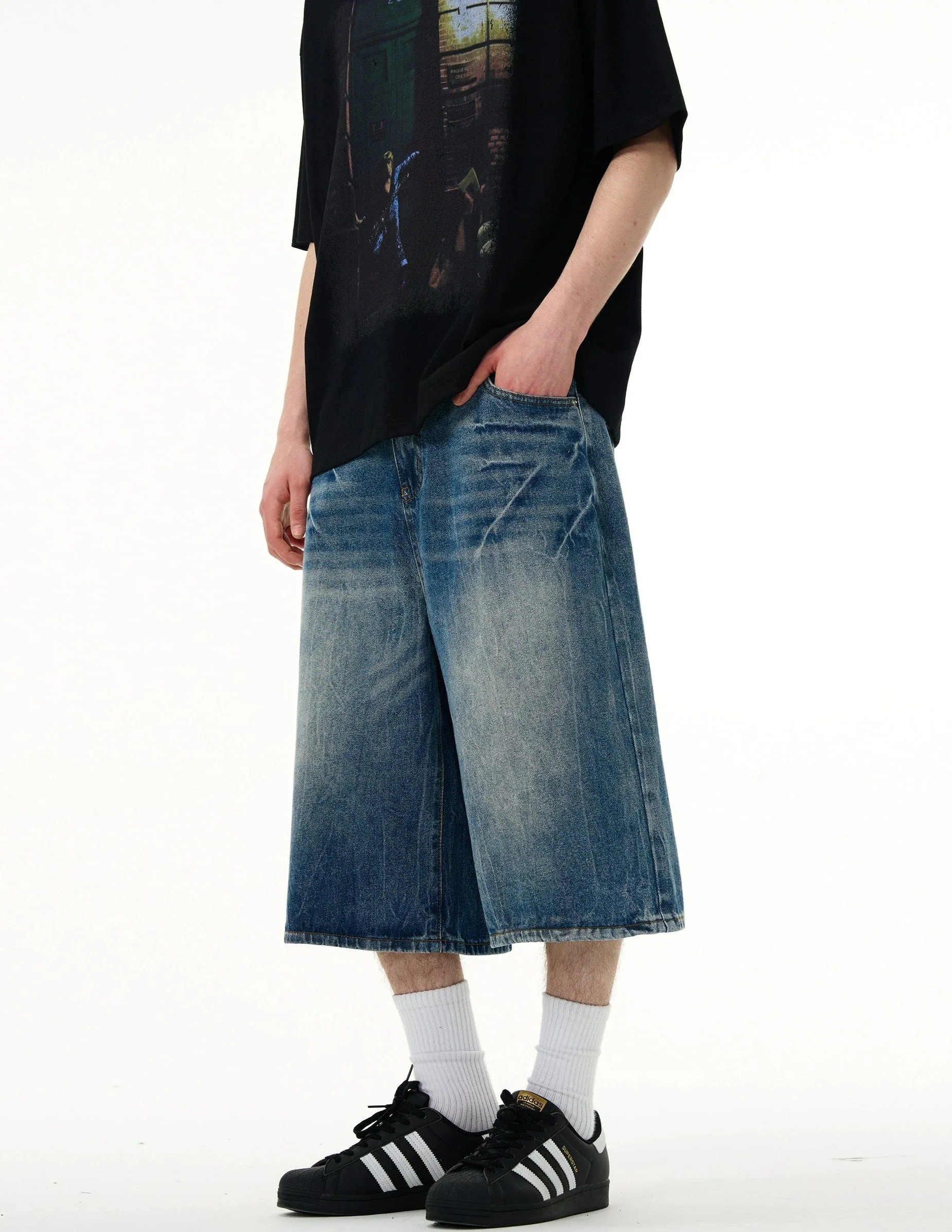 Denim Bermuda Shorts with Faded Wash - Image 4
