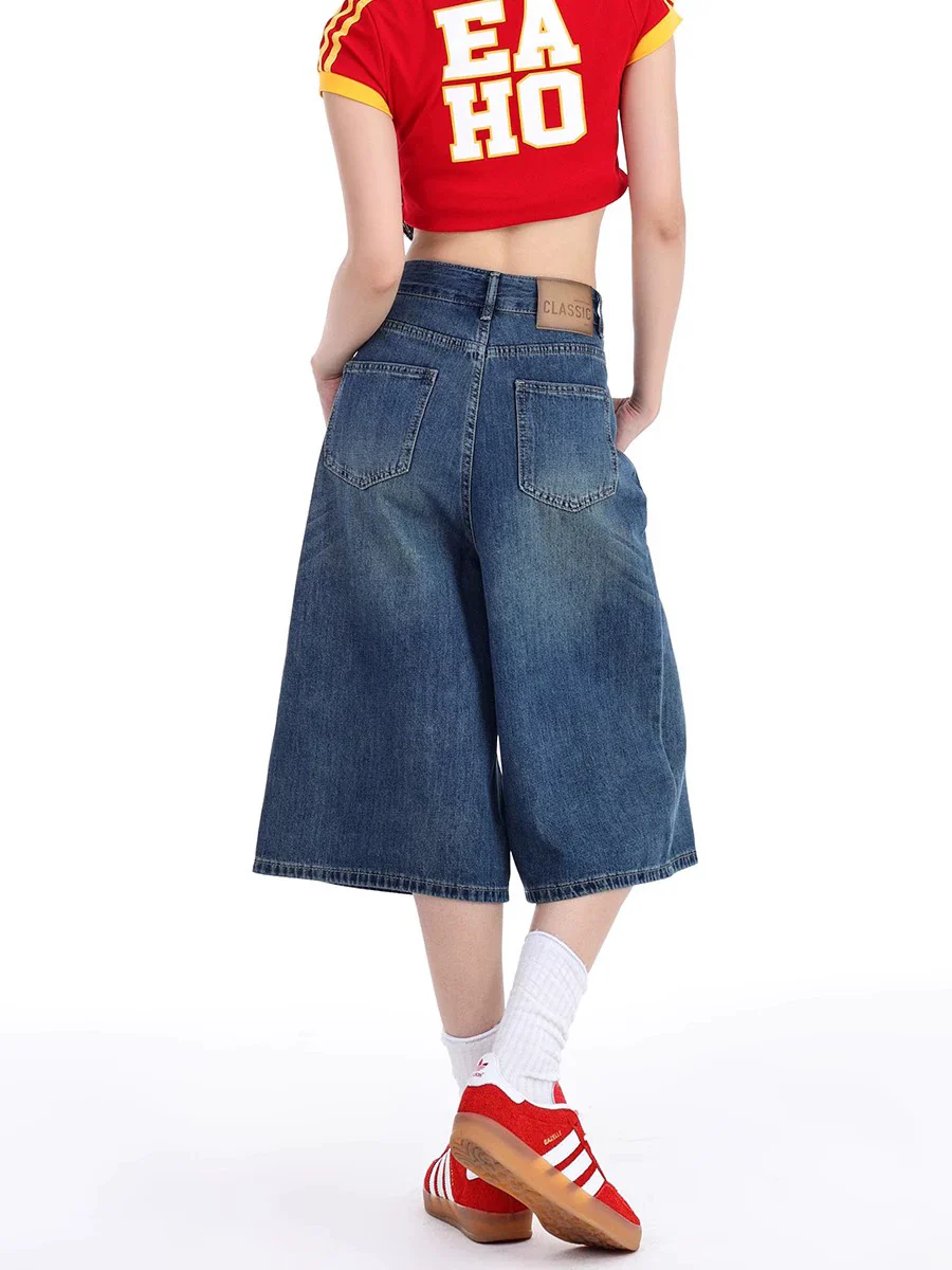 Denim Wide-Leg Culotte Capri Flare Shorts - Image 5