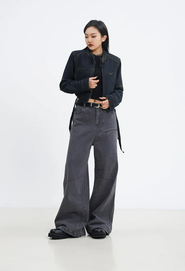 Detailed Stitch Cropped Denim Jacket - Image 8