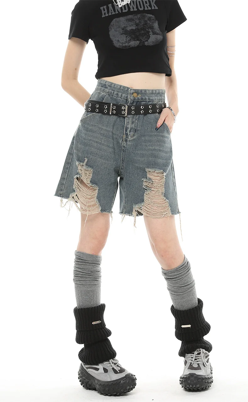 Distressed Denim Bermuda Straight-Leg Shorts - Image 6