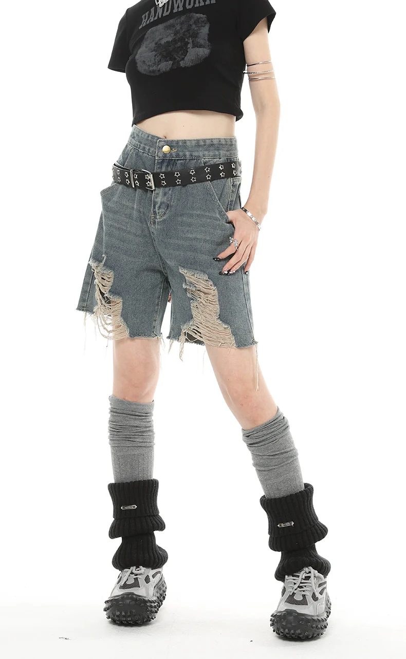 Distressed Denim Bermuda Straight-Leg Shorts - Image 8