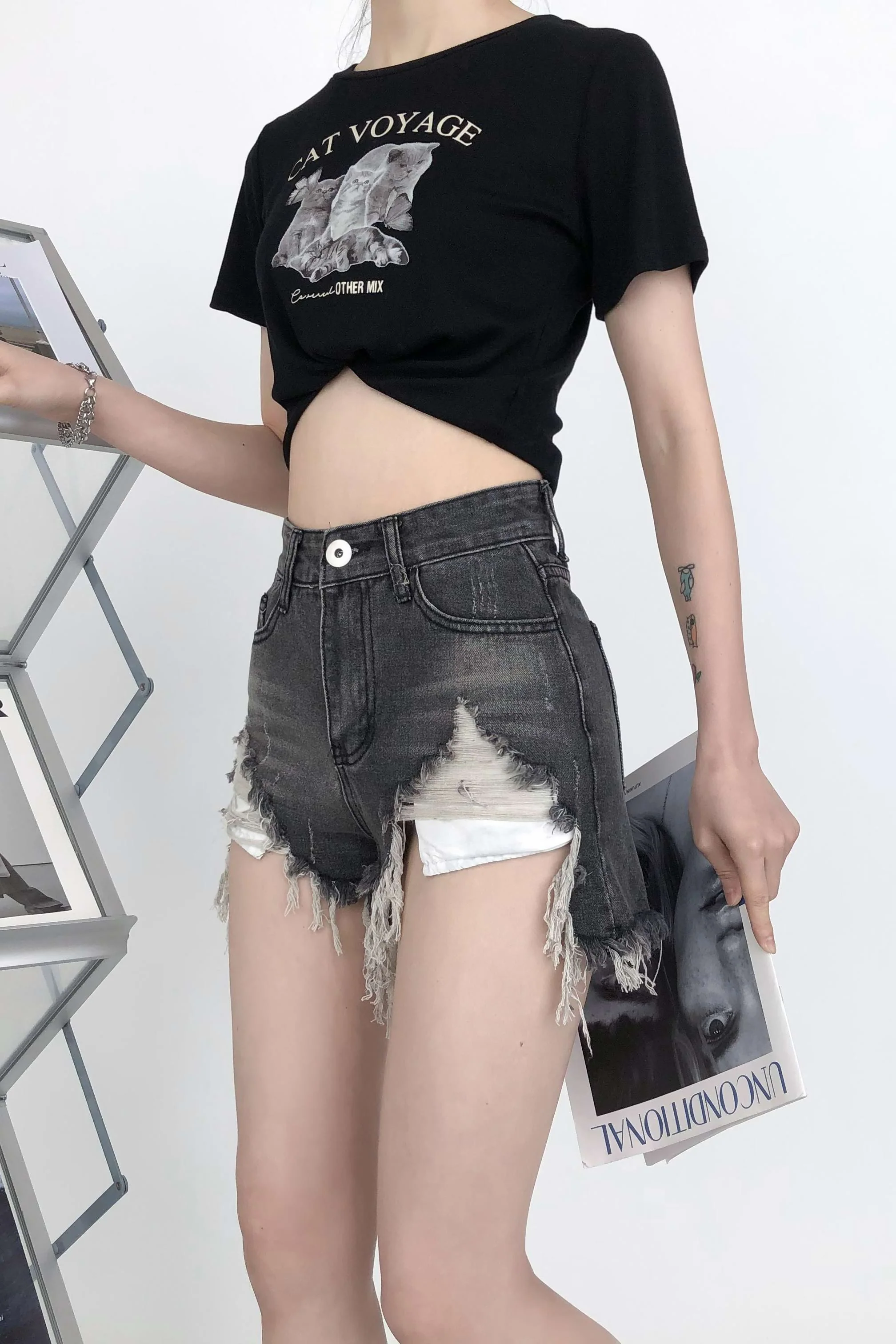 Distressed Faded Denim Shorts - Image 10