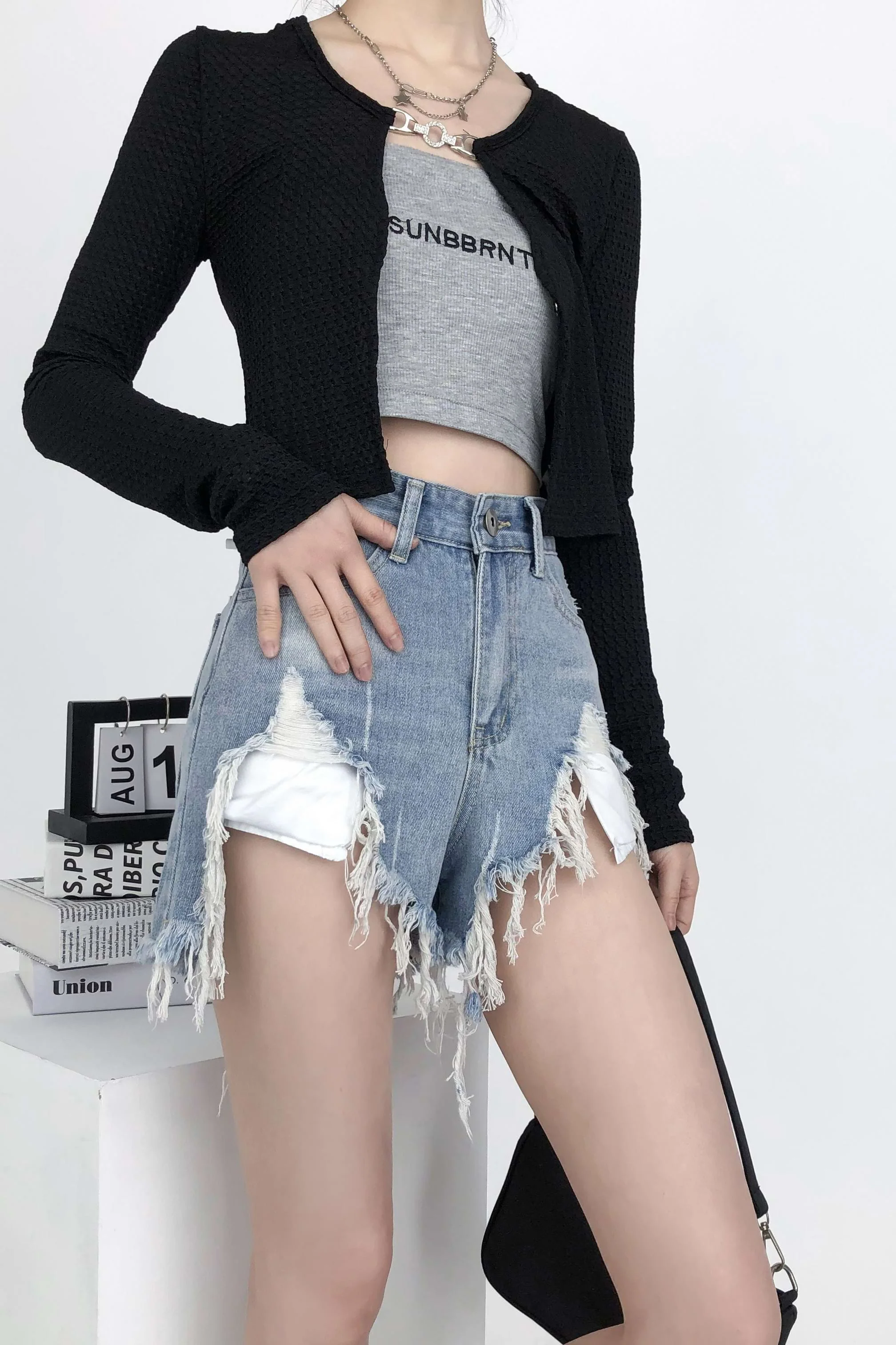 Distressed Faded Denim Shorts - Image 19