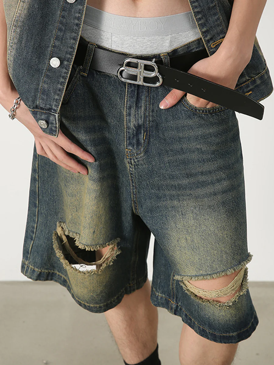 Distressed Faded Denim Shorts - Image 2