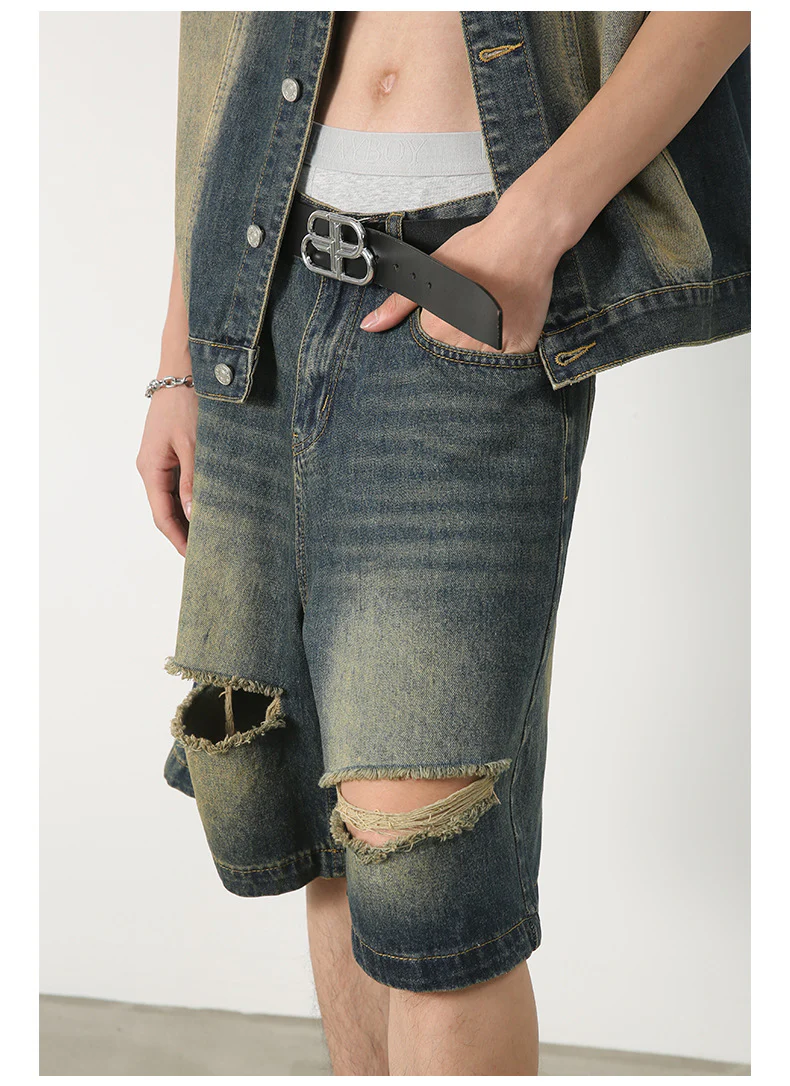 Distressed Faded Denim Shorts - Image 3