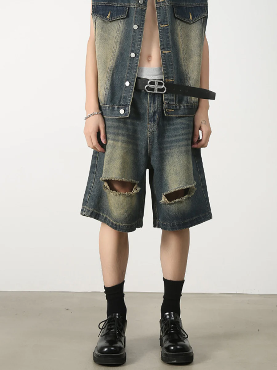 Distressed Faded Denim Shorts - Image 4