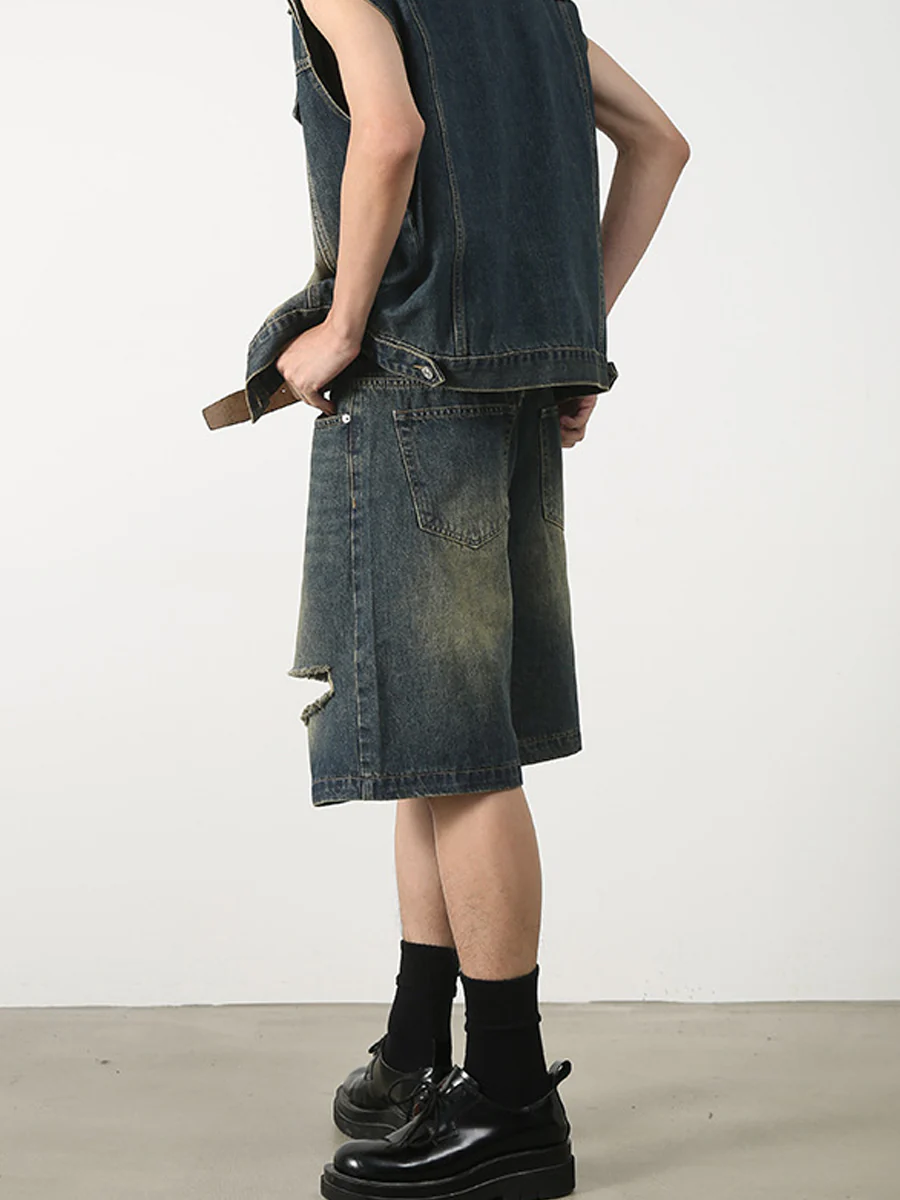 Distressed Faded Denim Shorts - Image 5
