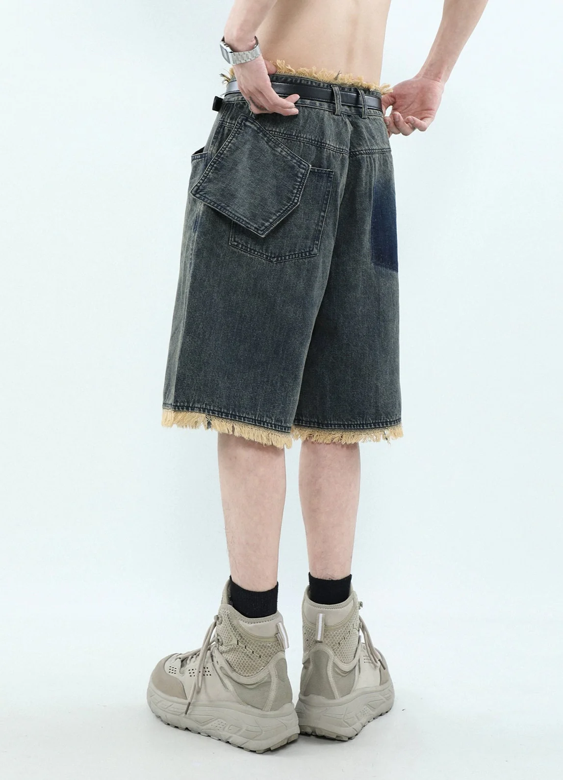 Distressed Hem Denim Bermuda Shorts - Image 5