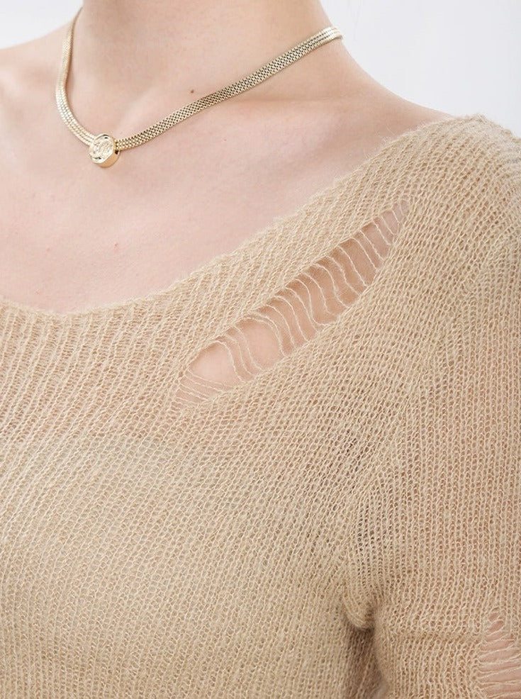 Distressed Hem Knit Lightweight Top with Thumb Holes - Image 17