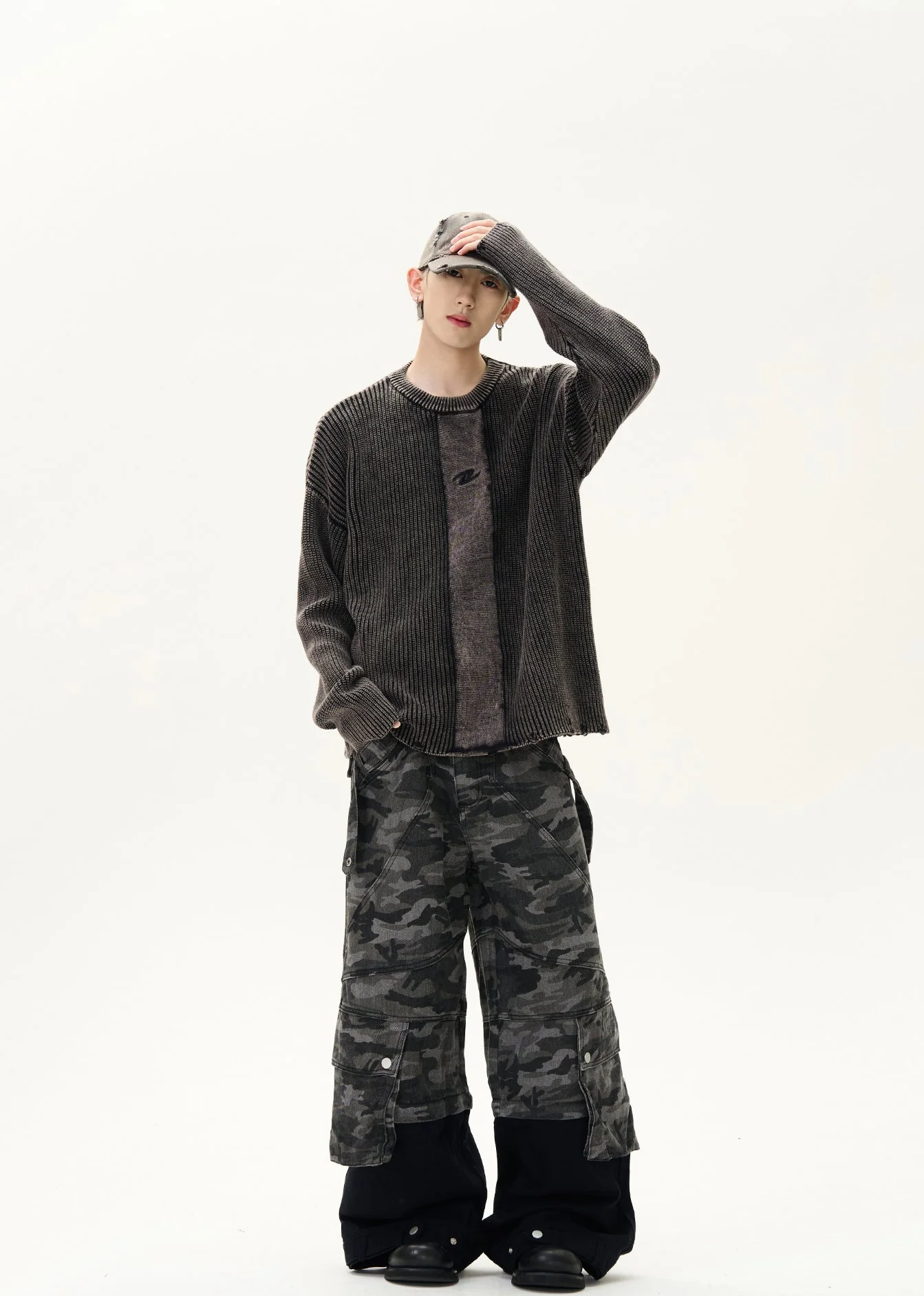Distressed Hem Oversized Drop Shoulder Knit Sweater - Image 9