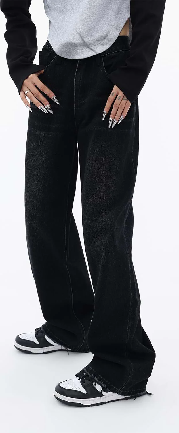 Distressed Hem Straight Fit Jeans - Image 3