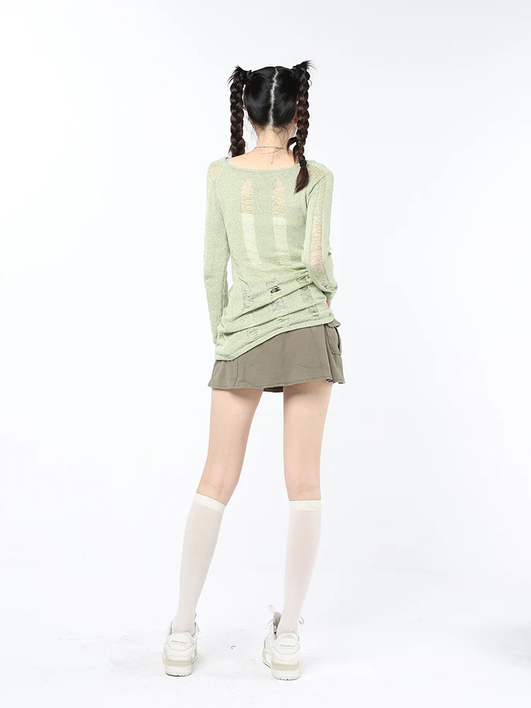 Distressed Knit Long Sleeve Top - Image 10