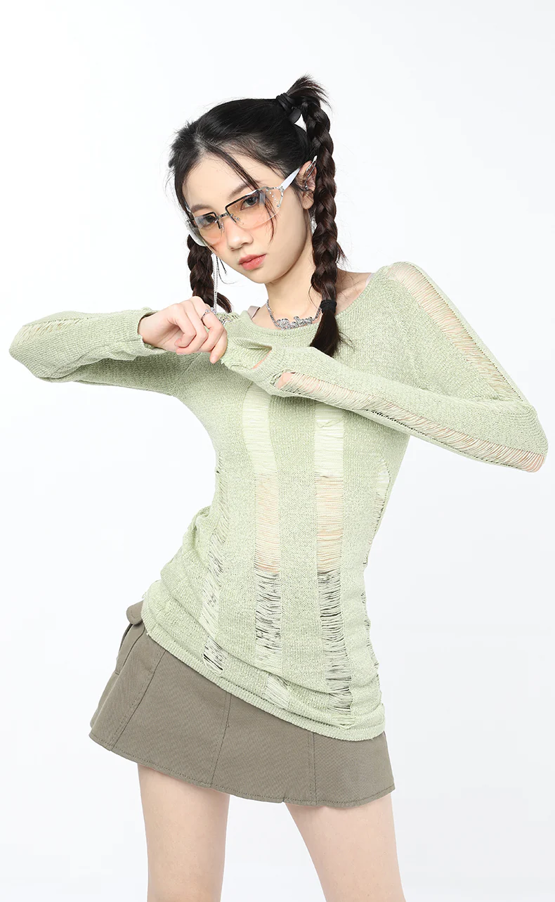 Distressed Knit Long Sleeve Top - Image 5