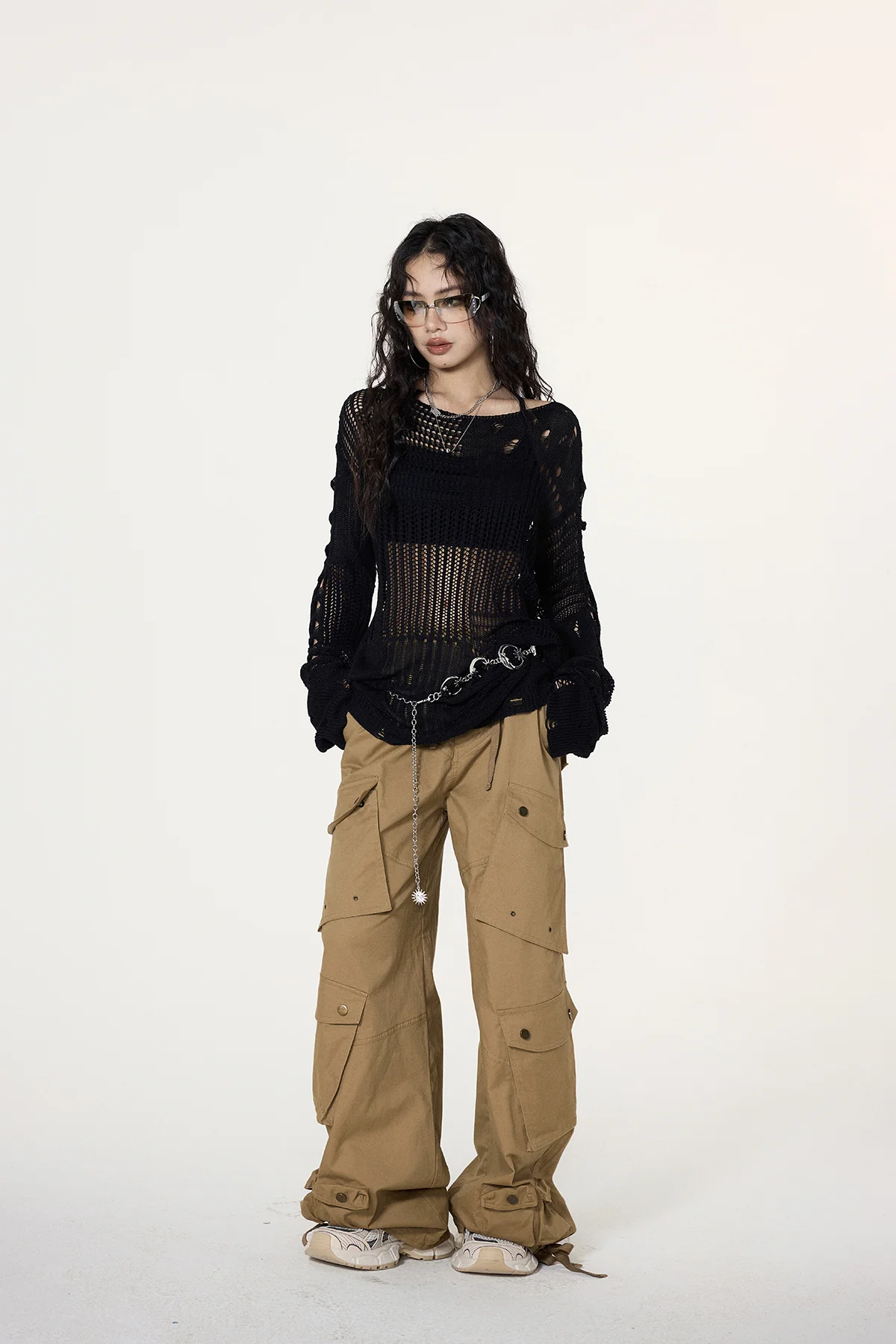 Distressed Open Knit Cropped Sweater - Image 10