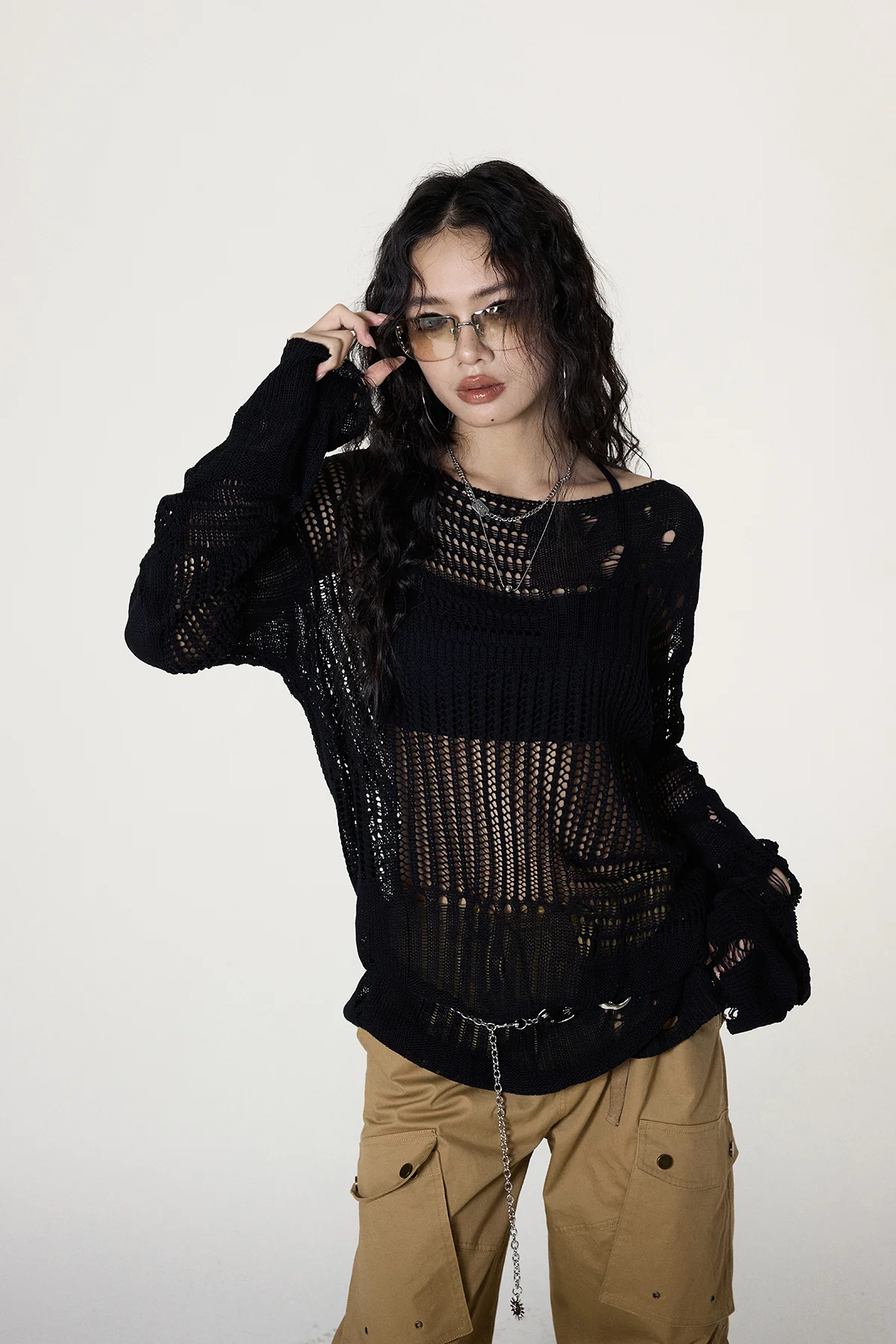Distressed Open Knit Cropped Sweater - Image 4