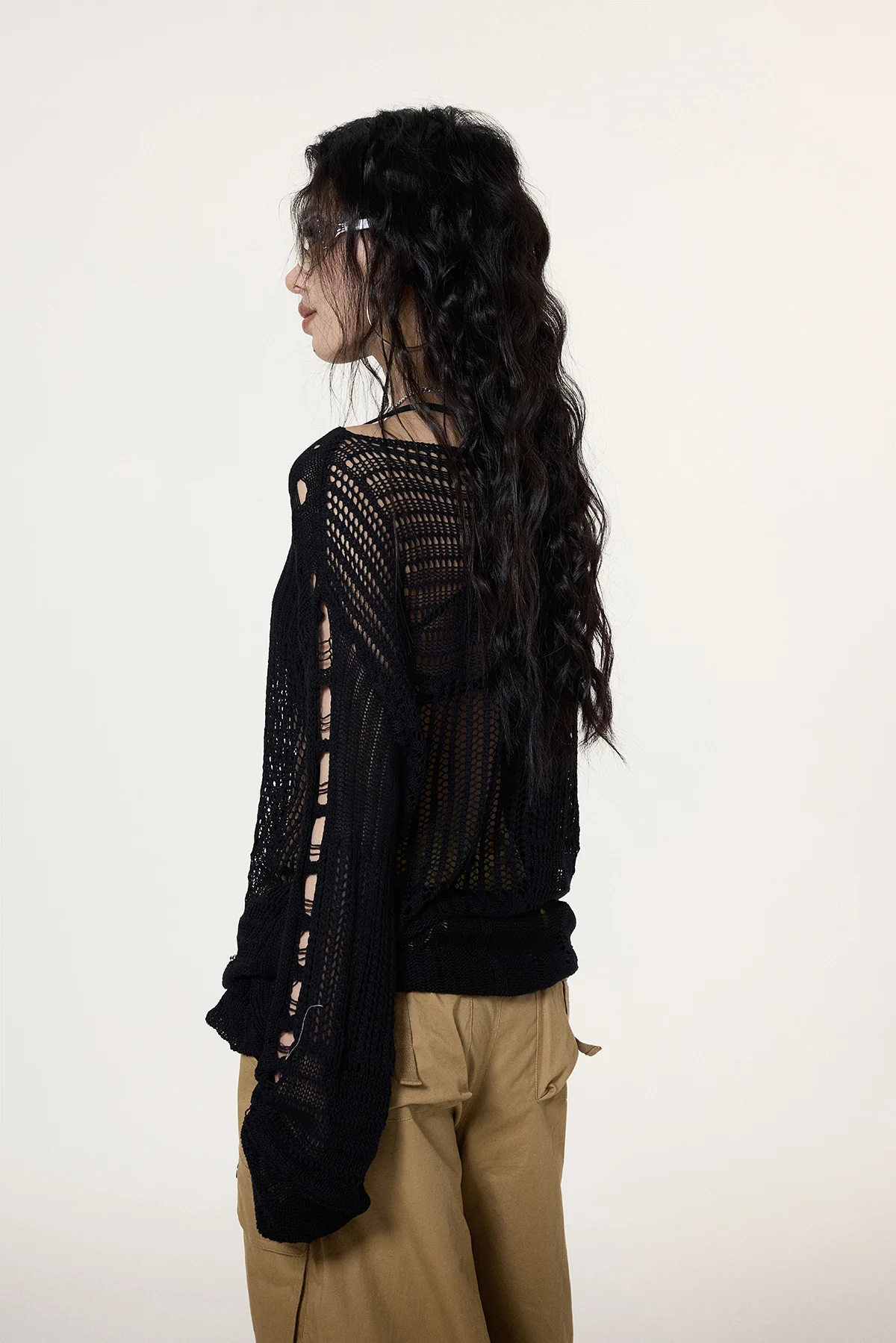 Distressed Open Knit Cropped Sweater - Image 7