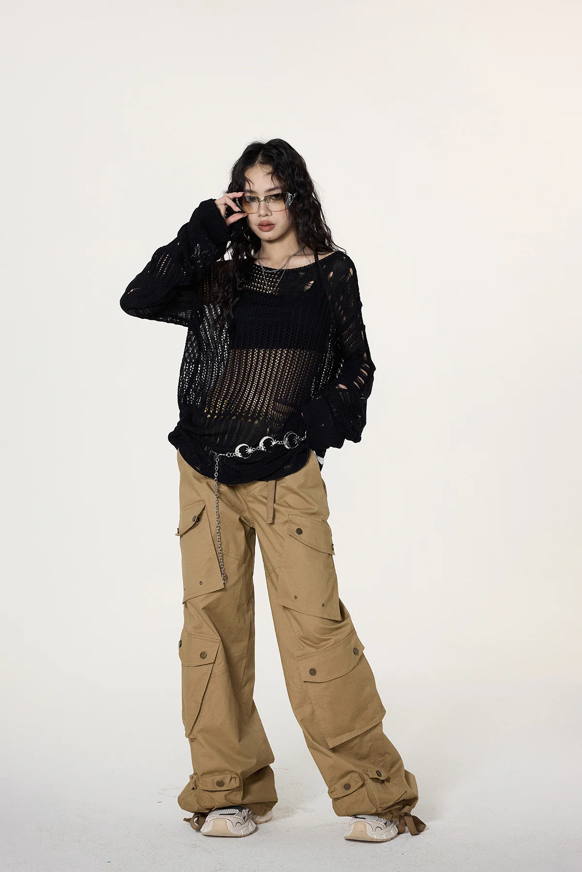 Distressed Open Knit Cropped Sweater - Image 8