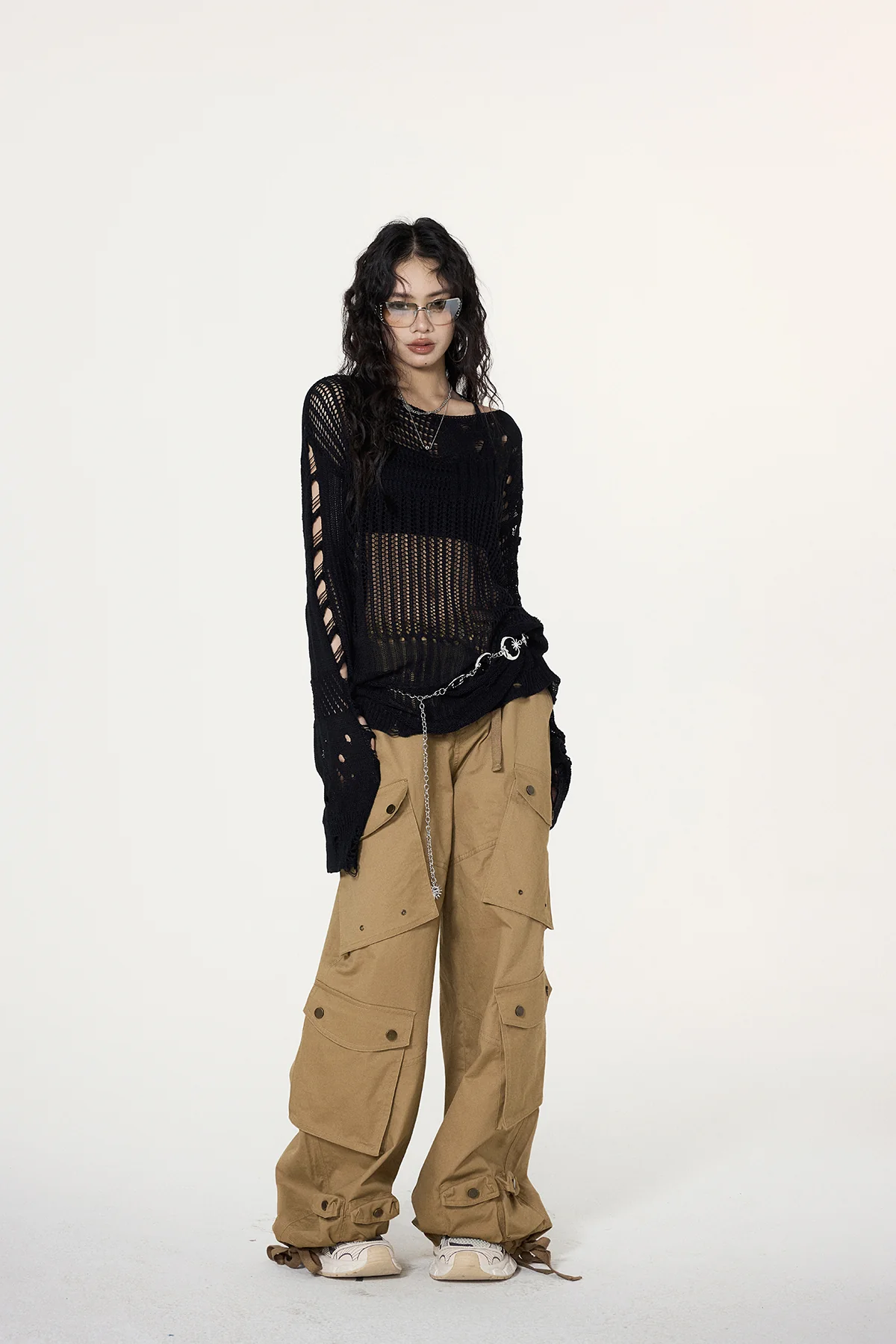 Distressed Open Knit Cropped Sweater - Image 9