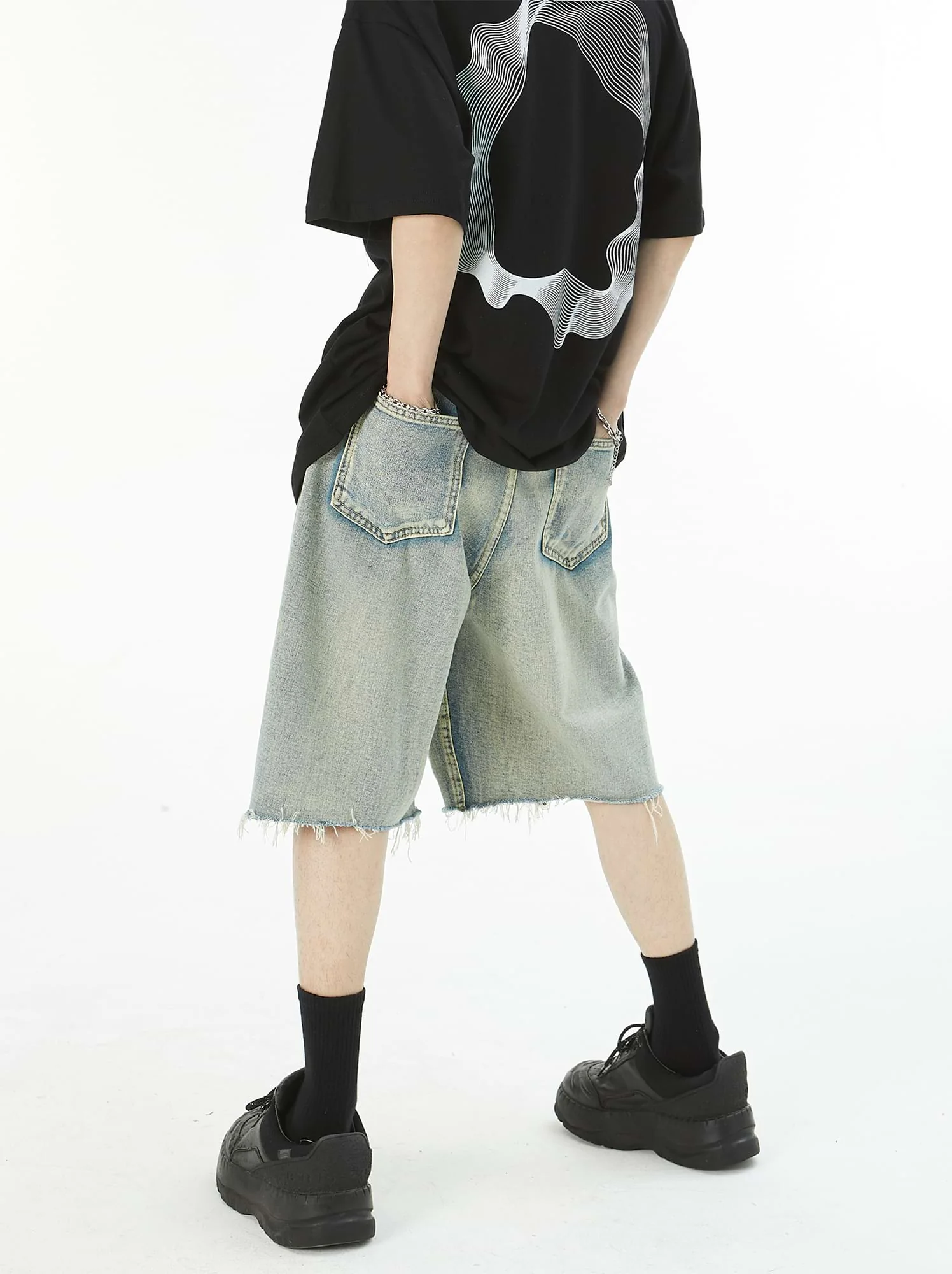Distressed Side Denim Shorts - Image 5