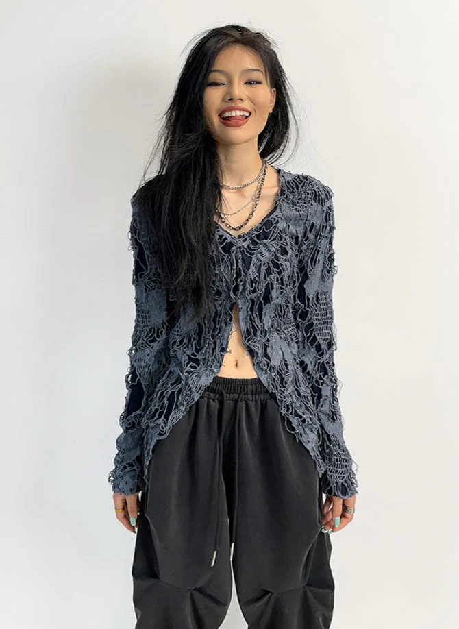 Distressed Split Hem Long Sleeve Top - Image 2