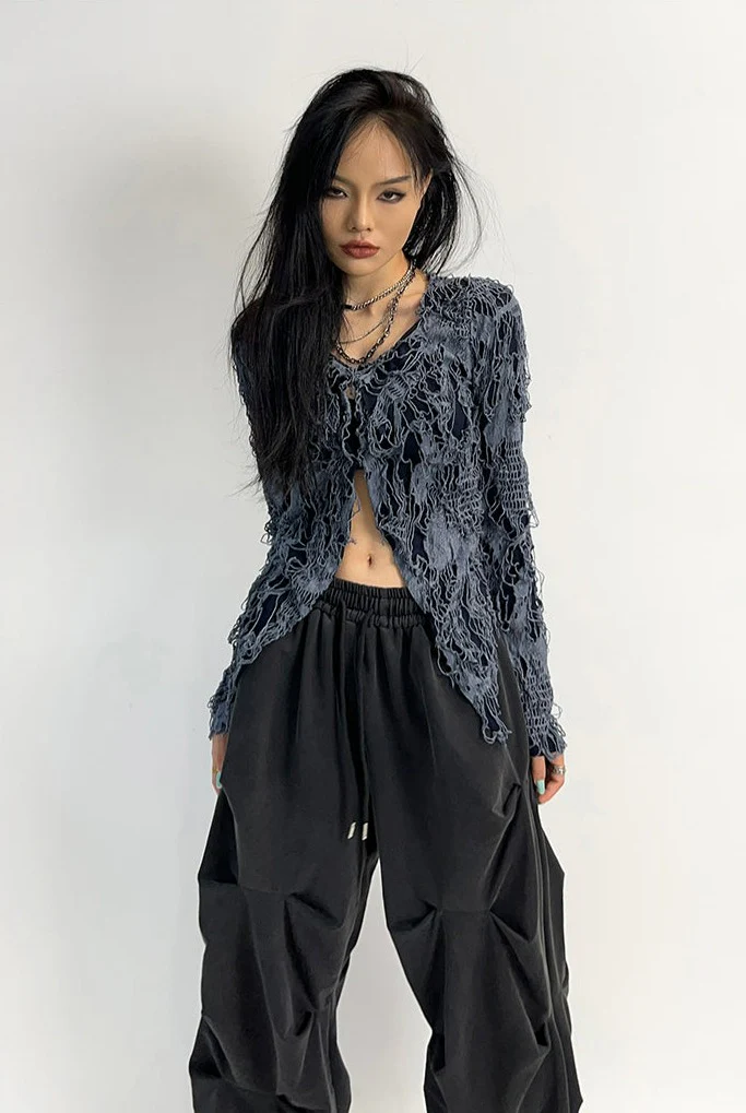 Distressed Split Hem Long Sleeve Top - Image 3