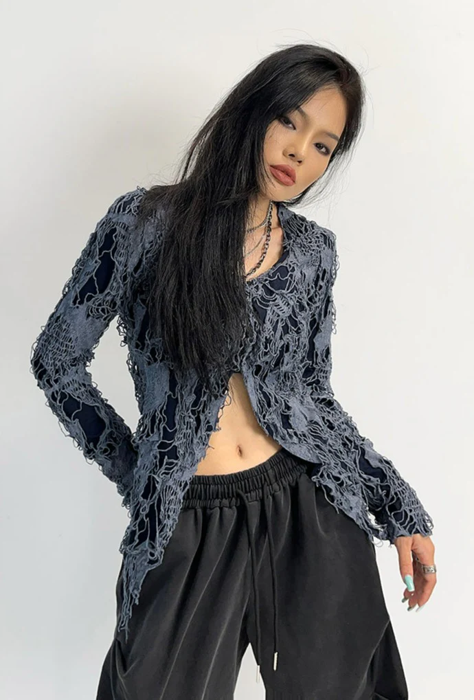 Distressed Split Hem Long Sleeve Top - Image 4