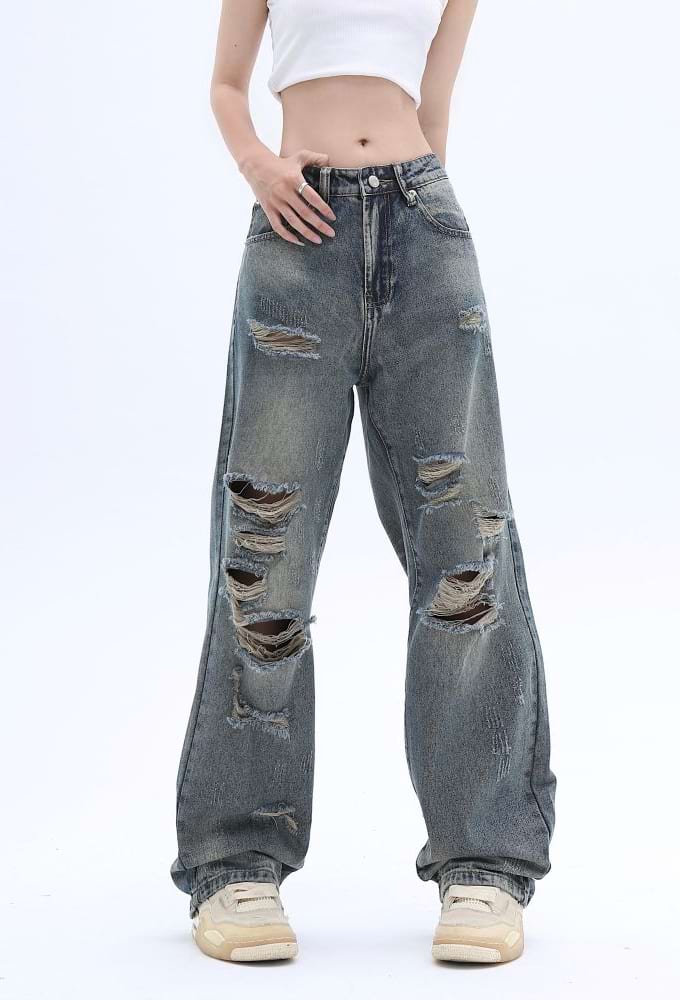 Distressed Straight Fit Jeans - Image 2