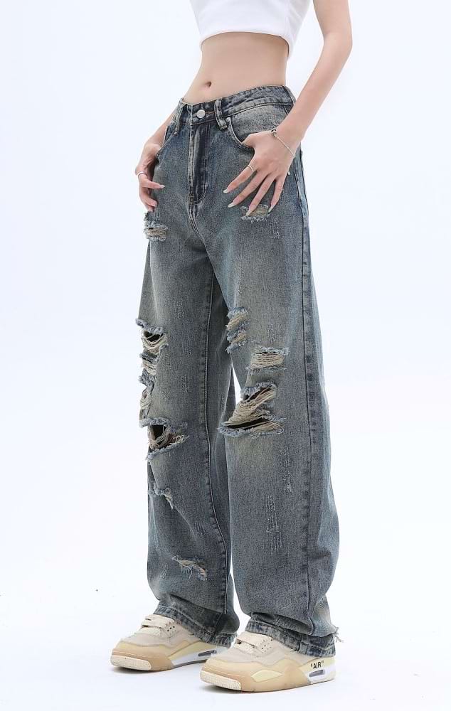 Distressed Straight Fit Jeans - Image 3